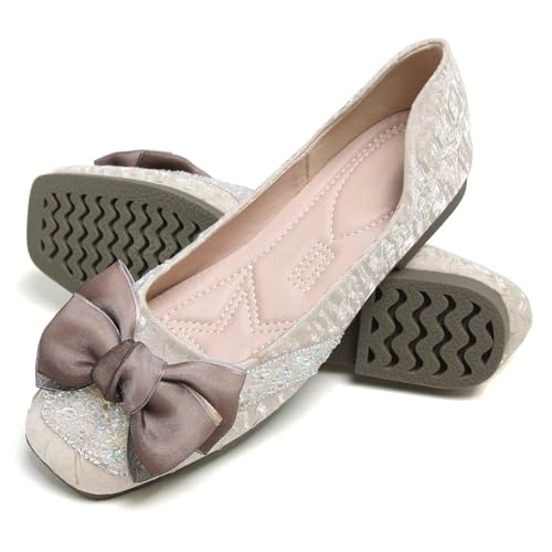 Hee grand Women Crystals Bowknot Ballet Flats Square Toe Slip On Flat Shoes Fashion Rhinestones Dress Shoes2