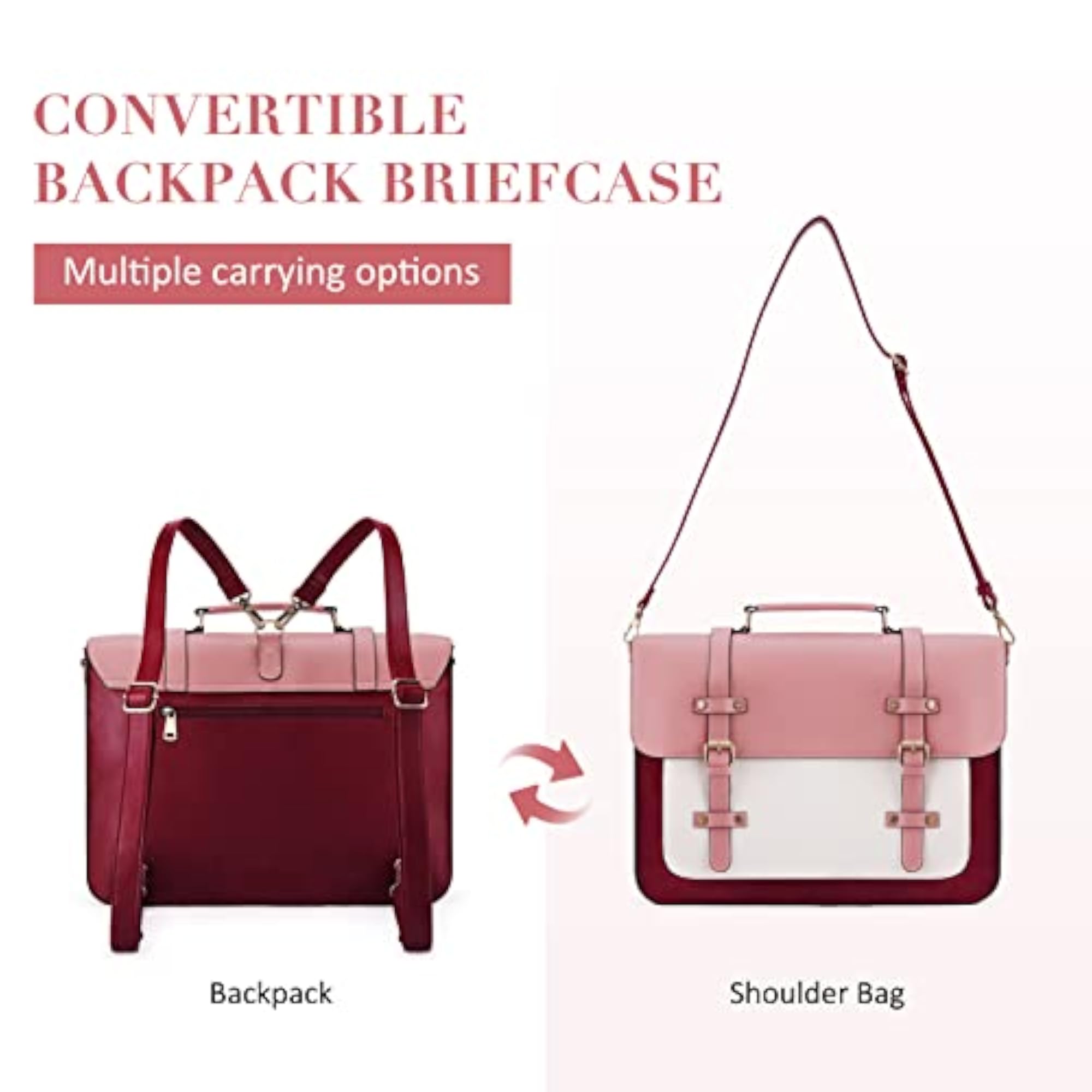 PU Leather Briefcase Backpack for Women, 15.6 inch
