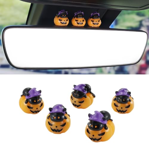 SINGARO Halloween Car Decorations, 5PCS Cute Car Decorations, Car Rearview Mirrors and Dashboard Accessories, Fun Halloween and Christmas Gifts for Friends, Car Interior Accessories, Pumpkin Cat