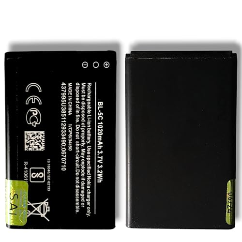 Image of Original BL-5C Batery for Nokia Phones, 1020mAh 3.7V Li-ion Rechargeable, Compatible with Nokia 1100, 1200, 1208, 1600, 2300, 2600, 2700