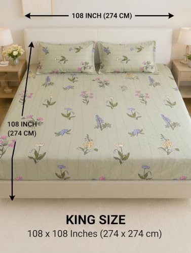 Image of Mafatlal King Size Bedsheet with 2 Pillow Covers (274 x 274 cm) | 140 GSM Microfiber | Soft, Breathable & Fade Resistant| Easy Care | Soft Pista Green