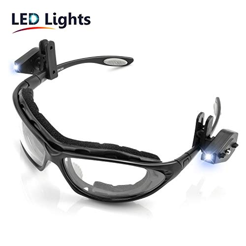 Preisvergleich Produktbild SAFEYEAR LED Schutzbrille Schießbrille Arbeitsbrille - SG002L Flexible Einstellbare LED-Lampen Fahrradbrille mit Antikratz und Antibeschlag Baustelle Labor Chemie (Schwarz, mit LED-Lampen)