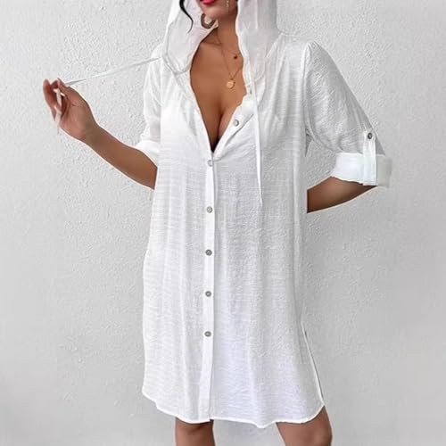 Vestido de playa para mujer transpirable con capucha y manga larga para protegerse del sol 3