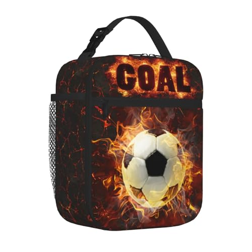 Boys Soccer Lunch Box Insulated Lunch Box With Adjustable Shoulder Strap Football School Lunch Bag Portable Reusable Lunch Tote Bag For Kids Girls Women Men School Office Work - Image 3