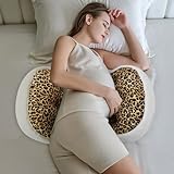 pobopobo Pregnancy Pillow for Sleeping,Comfortable Faux Fur Luxury Maternity Pillow Support for Pregnant Women, Pregnancy Pillows with Laundry Bag, Maternity Pillows for Hip Pain（Leopard Dark）