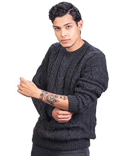 Irish Aran Sweater for Men - Hand Cable Knitted Crewneck Pullover in Alpaca Wool4