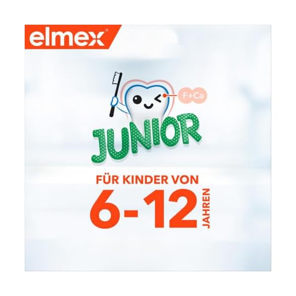 elmex Zahnpasta Junior 6-12 Jahre 75ml – medizinische Zahnreinigung mit 1400 ppm Fluoridgehalt für hochwirksamen Kariesschutz – stärkt die neuen, bleibenden Zähne – Bild 3