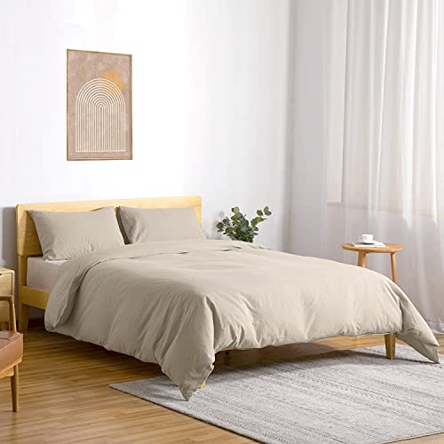 Atsense 6 Pieces King Size Bedding Set,Washed Cotton Beige Duvet Cover Set And Microfiber Rust Comforter Set, Super Soft And Comfortable For All Seasons #TOP1