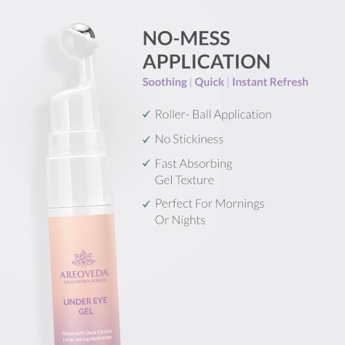 Image of AreoVeda Under Eye Gel with Soothing Massage Roller | Visibly Reduces Dark Circles & Puffiness | With Coffee & Quinoa | Pregnancy-Safe (15 ml)