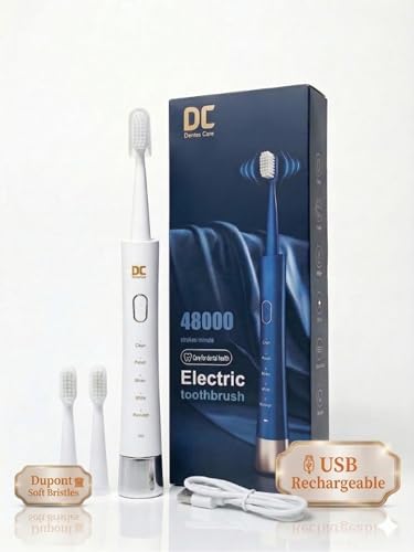 Image of Sonic Electric Toothbrush for Adults - Ultra-Power 48,000 Vibrations - 5 Precision Modes, 45-Day Battery Life & USB-C Fast Charging - Includes 3 Brush Heads & Travel Cap (Arctic Alabaster White)