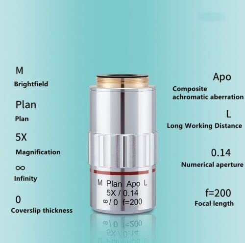Microscope Adapter M26 Metallographic Microscope Long Working Distance Apo Plan Objectives F=200 95Mm Visible Achromatic Objective Lens Microscope Accessories (Color : 5X) #TOP3