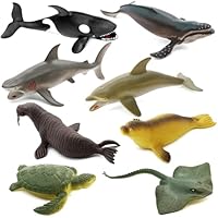 Fun Gift Sea Animal Toy Set,8 pcs Animal Sea Figures Ocean Toy for Kids, Realistic Set for Sea Lovers, Includes Great White Shark, Dolphin, White Shark, Whale