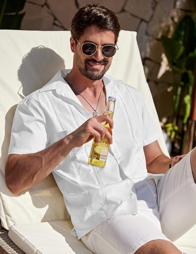 COOFANDY Men's Cuban Guayabera Shirt Summer Beach Vacation Shirt Casual Short Sleeve Button Down Resort Wear3