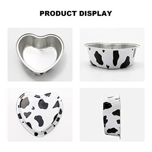 50Pcs Heart Shaped Cake Pans,3.4 Ounces/100Ml Mini Cake Pans With Lids,Cow Pattern Cake Pan, Aluminum Foil Mini Disposable Heart Cupcake Pans For Valentine's Mother's Father's Day Birthday Party Grill #TOP4