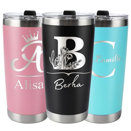 KrazeKK Personalized Engraved Tumbler with Name, 20OZ Custom Monogrammed Tumbler Letters A-Z, Customized Double Wall Insulated Travel Coffee Mug Cup, Gifts for Women(20OZ Name Version)