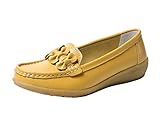  Gaatpot Flat Schuhe Damen Leder Bootsschuhe Mokassins Slipper Freizeit Halbschuhe,Gelb,EU 40 =CN 41