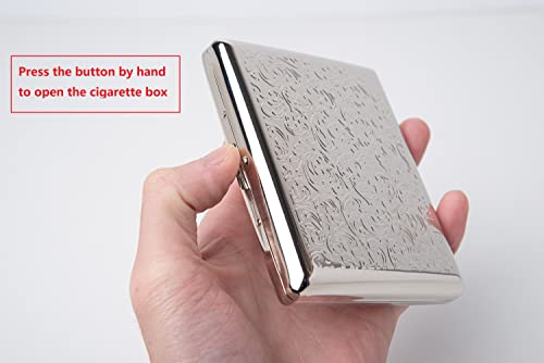 Image of Stylish Design Retro Metal Cigarette Case -Double Sided Spring Clip Open Cigarette,Pocket Holder Credit Card Holder Protective Security Wallet for Men and Women,Holds 20 100mm Cigarettes (Vine Silver)