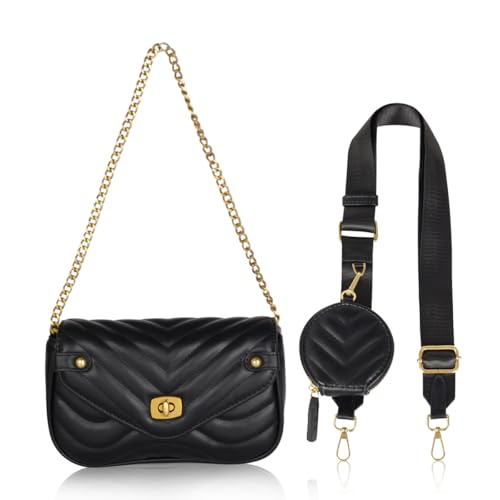 EXTREE crossbody Bags for Women,Trendy Shoulder Vegan Leather Handbags, Satchel Purse with Adjustable Wide Vintage Strap Charm Black