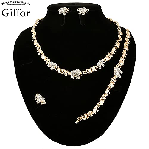 Giffor African Elephant Rings 14K Animal Jewelry Sets For Women Bracelets Bangle Gold Filled Earrings Necklaces Gifts Friendship2