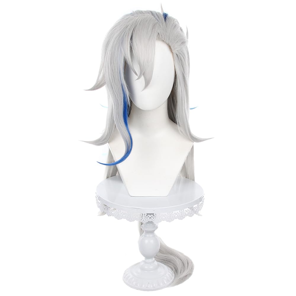 Platinum Fluffy Long Wig for Neuvillette Cosplay From Game Genshin Impact Synthetic Heat-Resistant Wig