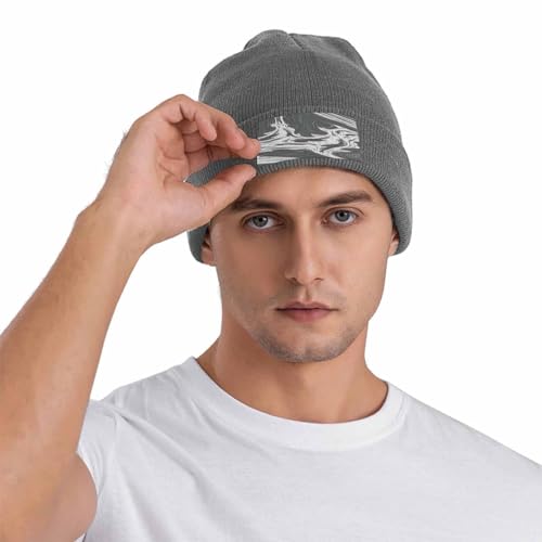 zerosevenee Bonnet d'hiver chaud et élégant en tricot gris foncé pour hommes et femmes, bonnet minimaliste – élastique et souple, 7741c-curve Digital Elegant Beanie Hat Cap Cap, Taille unique – vue 7