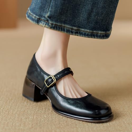 Women Retro Mary Janes Chunky Heel Round Toe Mary Jane Shoes Pumps Vintage Block Heel Ankle Strap Dress Shoes Matte Classic Casual Comfy Wedding Party 4-11 M US4