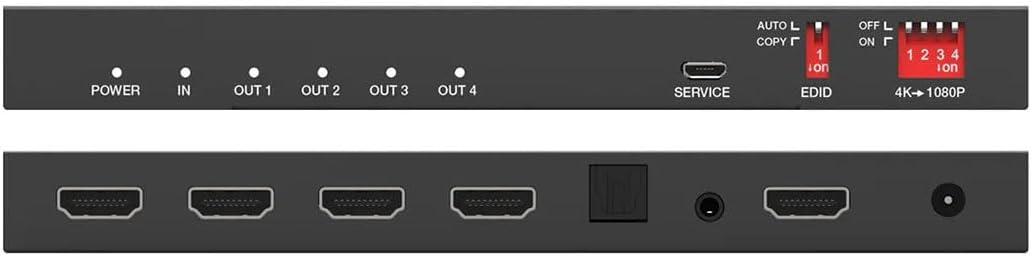 DVDO 1x4 4K HDMI 2.0 18Gbps Splitter with Scaler & Audio Extract, Black