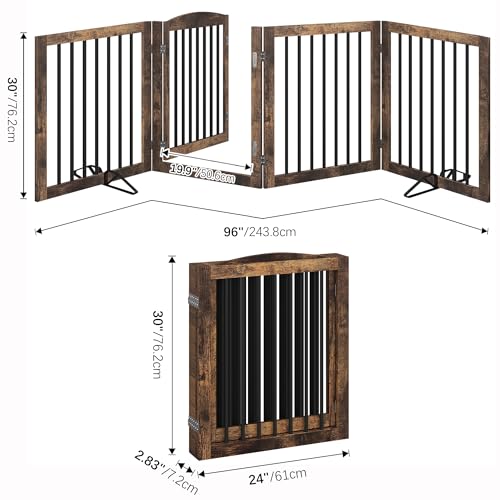 Folding-Pet-Gate-96-Wide-30-Tall-No-Assembly-Wooden-Dog-Gate-with-Door-Walk-Through-Freestanding-Pet-Gate-Puppy-Safety-Fence-with-2PCS-Support-Rustic-Brown