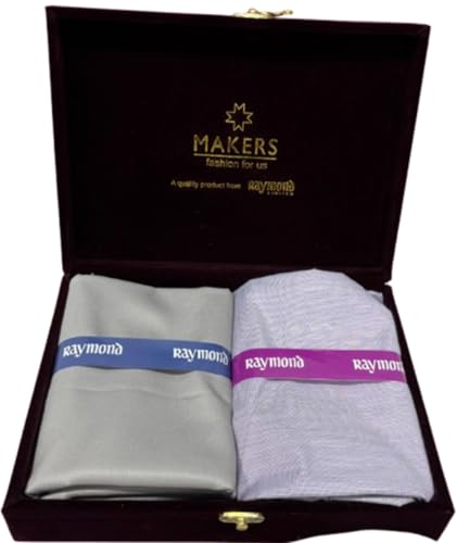 Image of Raymond Makers Men's Shirt & Trouser Fabric Combo with Premium Gift Box | Solid Shirt Fabric with Formal Trouser Fabric | Unstitched Dress Material for Office & Formal Wear