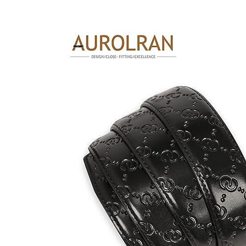 Image of Aurolran Men&Womens Leather Dress Belt Business Automatic Buckle Belt Color-Black Silver Gold