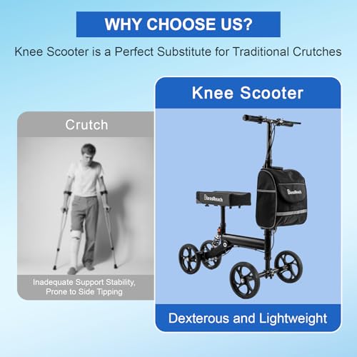 BlessReach Knee Scooter Steerable Knee Walker Deluxe Medical Scooter for Foot Injuries Adult Compact Crutches Black - Image 5