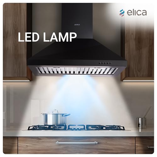 Image of Elica 60cm 1350 m3 /hr Baffle Filter Kitchen Chimney | 5 Years Motor Warranty | Push Button Control | Black | AH PLUS 260 BF NERO