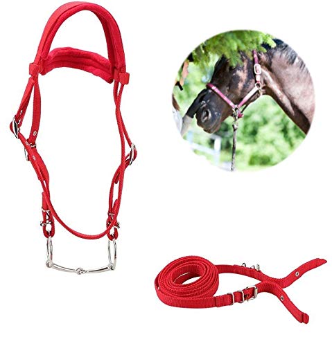 Pssopp Brida de Caballo con rienda Rojo Ajustable Arn�s de Brida de Caballo Cabezas de Caballo Broca extra�ble con coj�n Grueso y Suave