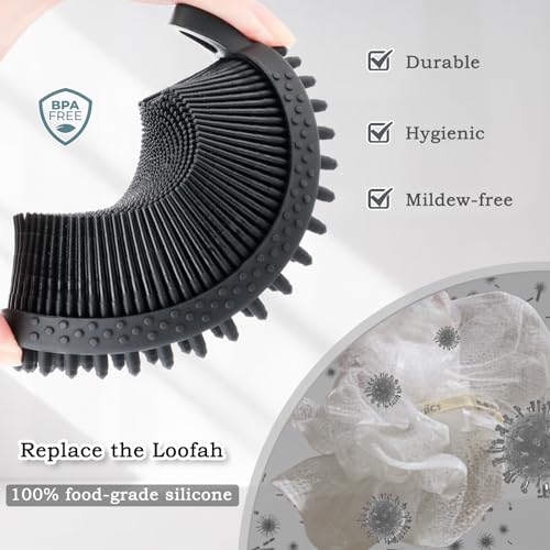 FREATECH Silicone Body Scrubber Gentle Exfoliating Bath Shower Body Cleansing Brush, More Hygienic Than Loofah, Easy to Clean and Durable, for Men Women Kids, Sensitive Skin, Black - Image 7