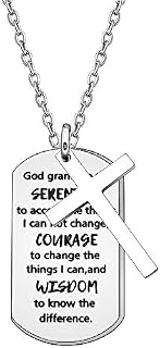 HEYEJET Cross Necklace Jewellery God Grant Me The Serenity Prayer Quote Dog Tag Necklace Christian Gift Inspirational Present