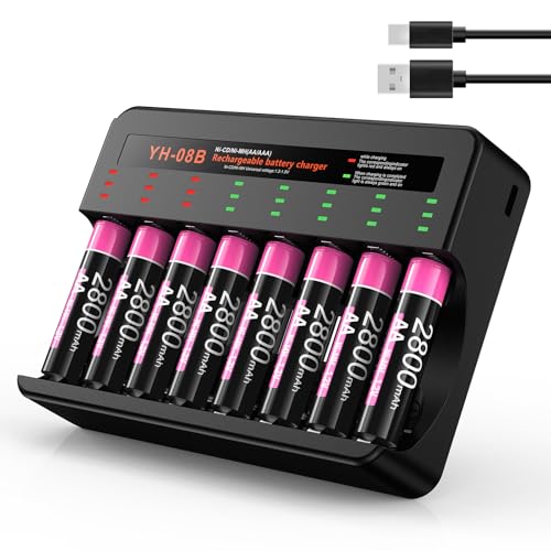 BOANV 8PCS 2800mAh Rechargeable AA Batteries with LED Lights Charger | Amazon Prime members only for - image 1