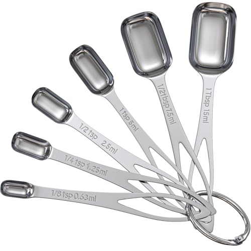 6PCS Narrow Measuring Spoons Set, Stainless Steel Measuring Spoon Fits in Spice Jars, Metal Teaspoon...