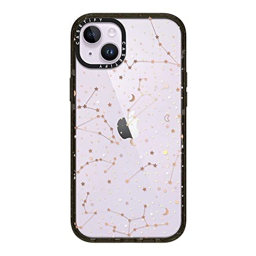 CASETiFY Impact iPhone 14 Plus Case [4X Military Grade Drop Tested / 8.2ft Drop Protection] - Space Pattern on Clear Background/Gold Stars and Moon Universe - Glossy Black by CASETiFY - Used condition - US$20.80