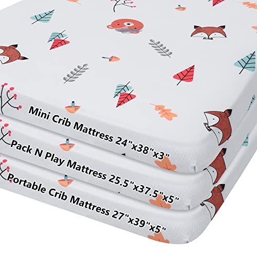 Tillyou Microfiber Mini Fitted Crib Sheet Set - 100% Polyester Toddler Bed Mattress Sheets,Standard 38”X24”X5”,Woodland Animals #TOP6