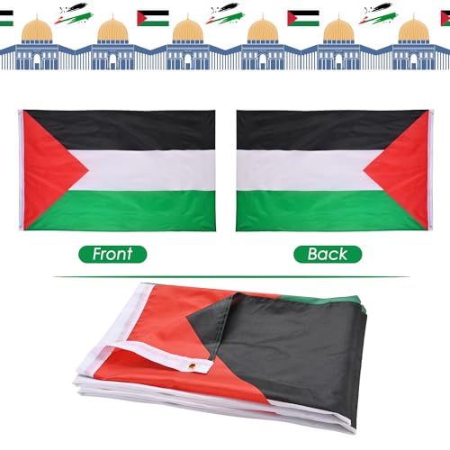 Image of AhfuLife Palestine Flag Palestinian flag 3 x 5 Ft, Large Palestine Flags for Outside, Double Side with Brass Eyelets for Independence Day Party Decorations Indoor Outdoor