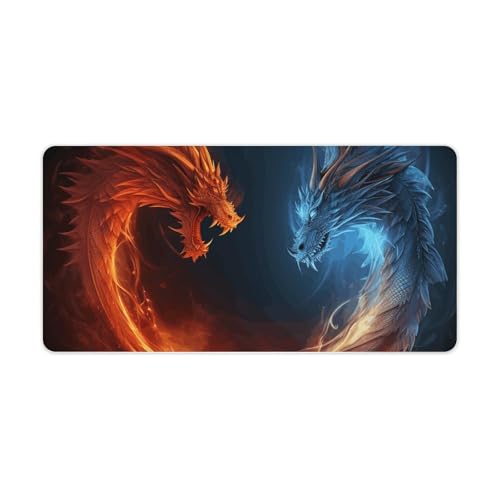 Fire and Ice Dragons Desk Mat Non-Slip Laptop Writing Pad Large Keyboard Mousepad with Rubber Base 23.6" X 11.8" Desk Protector Mat for Computer, Work, Gaming