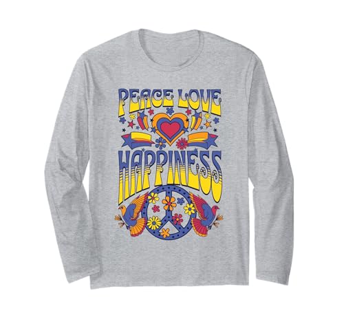 Retro Groovy Peace Love Happiness 70s Hippie Arte Estetica Maglia a Manica