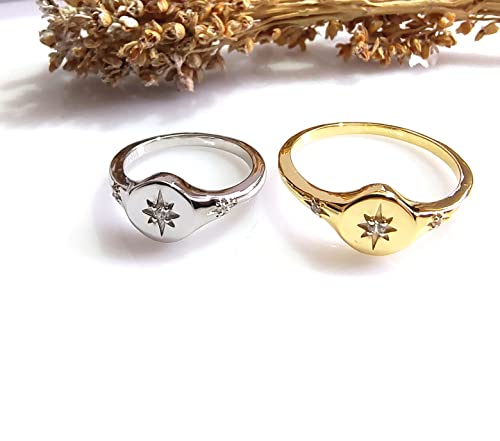 Sterling Silver Signet Ring, CZ Ring, North Star Ring, Polaris Ring, Unique Silver Ring, Star Signet Ring, Starburst Ring, Celestial Ring3