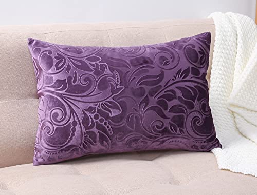 TangDepot Embossed Velvet Throw Pillow Cover-(12" x 24", C24 Deep Violet)