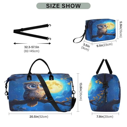 Owl Full Moon Tree Travel Duffle Bag Gym Bag Weekender Bags with Toiletry Bag Travel Trip Tote Bag3