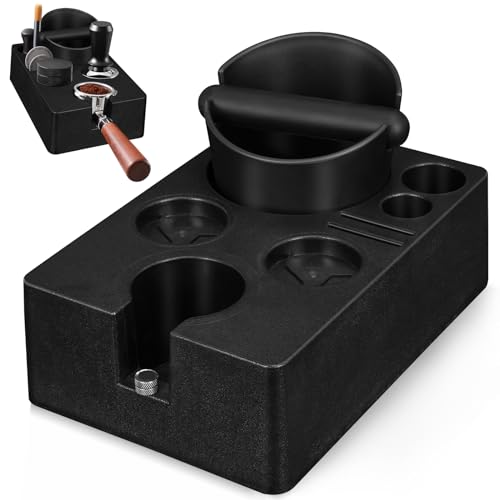 Y-Step Espresso Tamping Station 51mm with Knock Box: Compact Coffee Organizer for Home & Office & Bar Use Prep Station, Professional Barista Tool with Tamper - Space-Saving 2-in-1 Storage Set