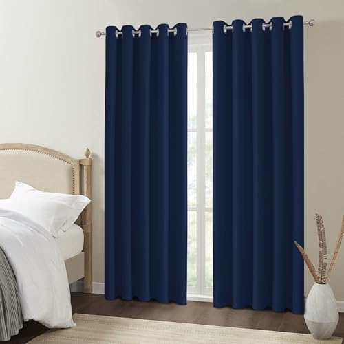 VEHEDE Blackout Curtains 66x54 Inch Thermal Insulated Eyelet Soft Drapes for Bedroom, Wide Curtain for Living Room Navy Blue 2 Panels - Cosy Home Interiors VEHEDE Blackout Curtains 66x54 Inch Thermal Insulated Eyelet Soft Drapes for Bedroom, Wide Curtain for Living Room Navy Blue 2 Panels - Image 2