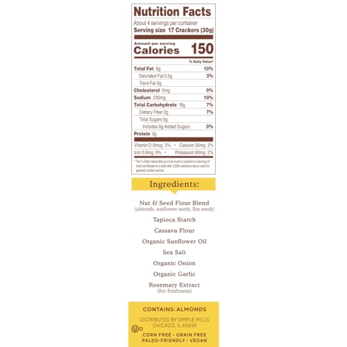 Image of Simple Mills Almond Flour Crackers, Family Size, Fine Ground Sea Salt - Gluten Free, Vegan, Healthy Snacks, 7 Ounce (Pack of 2)
