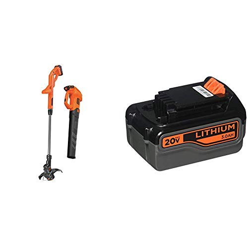 BLACK+DECKER 20V MAX Leaf Blower and String Trimmer Combo Kit with Extra Lithium Battery 3.0 Amp Hour (BCK279D2 & LB2X3020-OPE)
