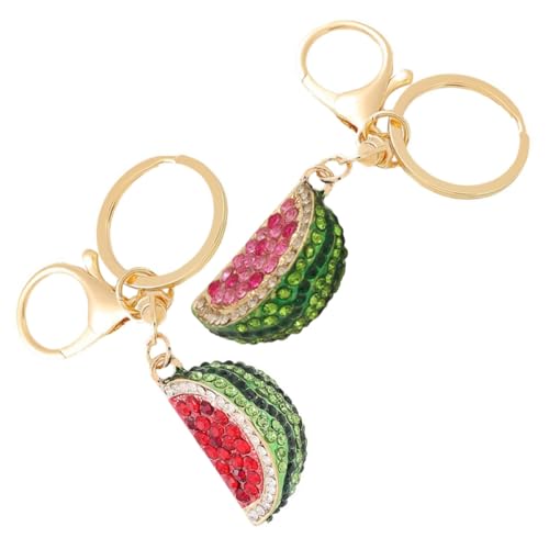 ifundom Llavero Colgante de Fruta Sandía Gemas de Imitación Set 2 Piezas Rojo y Rosa Accesorio Portátil para Bolso y Llaves de Coche Adorno Brillante y Mini Charm Decorativo
